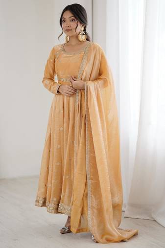 Premium fandy silk embroidered suit set with dupatta