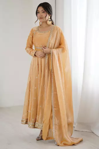 Premium fandy silk embroidered suit set with dupatta