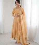 Premium fandy silk embroidered suit set with dupatta