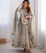 Premium fandy silk embroidered suit set with dupatta
