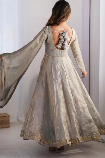 Premium fandy silk embroidered suit set with dupatta