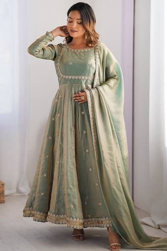 Premium fandy silk embroidered suit set with dupatta
