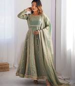 Premium fandy silk embroidered suit set with dupatta