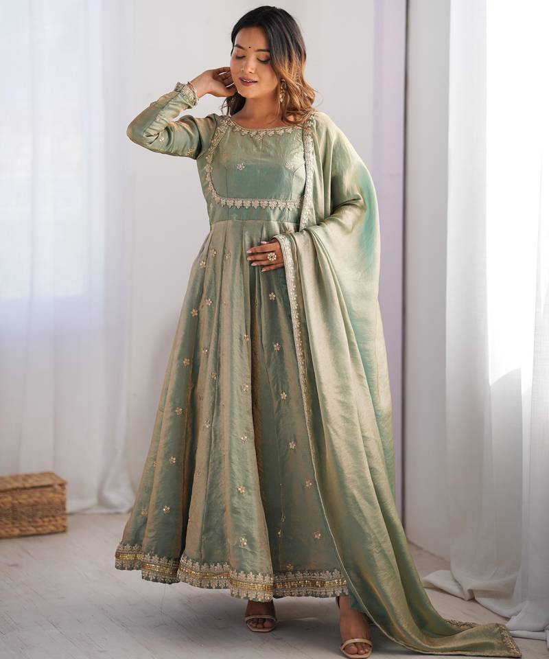 Premium fandy silk embroidered suit set with dupatta