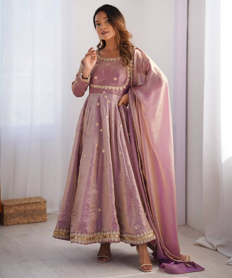 Premium fandy silk embroidered suit set with dupatta
