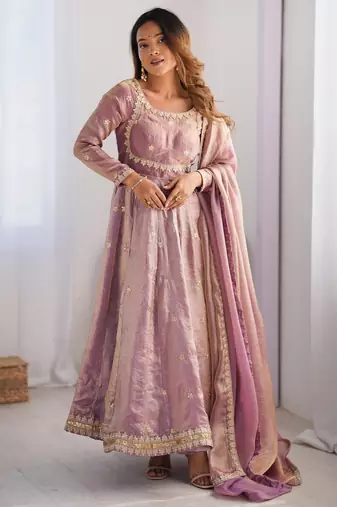 Premium fandy silk embroidered suit set with dupatta
