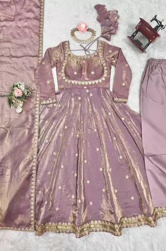 Premium fandy silk embroidered suit set with dupatta