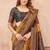 Yellow black soft silk blend banarasi jacuard work designer party wear saree with unstitched blouse piece