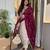 Designer ivory beige cp vichitra embroidered kurta set with wine embroidered dupatta