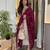 Designer ivory beige cp vichitra embroidered kurta set with wine embroidered dupatta