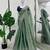 Sea green silk blend embroidered saree with thread work
