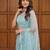 Sky blue net embroidered saree with sequins work