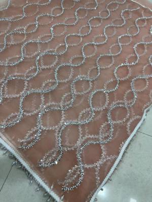 Beige net embroidered saree with sequins work 3