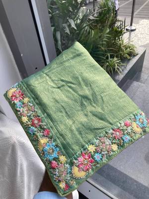 Green chiffon embroidered saree with thread work 3
