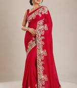Red silk blend embroidered saree with sequins work