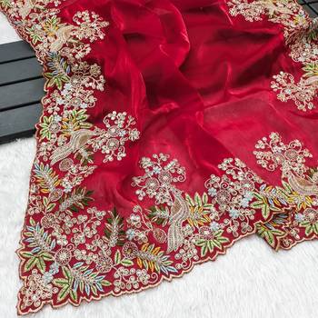 Red silk blend embroidered saree with sequins work 3