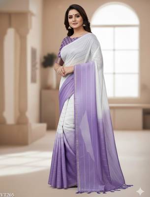 Purple silk blend printed saree with dots print 1