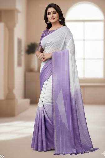 Purple silk blend printed saree with dots print