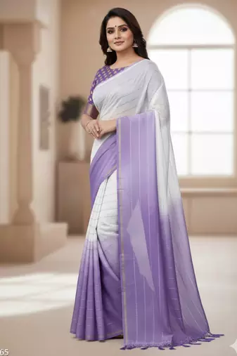 Purple silk blend printed saree with dots print