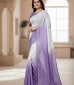 Purple silk blend printed saree with dots print
