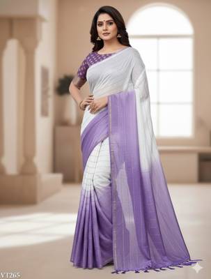 Purple silk blend printed saree with dots print 2
