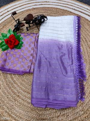 Purple silk blend printed saree with dots print 3