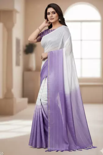 Purple silk blend printed saree with dots print