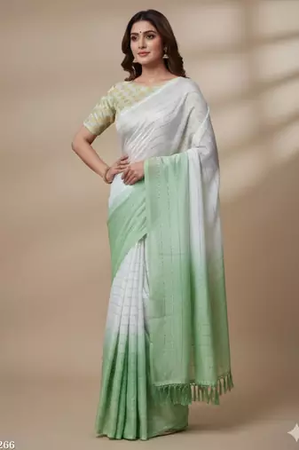 Green silk blend printed saree with dots print