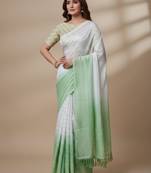 Green silk blend printed saree with dots print