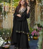 Designer black chinnon sharara suit set with mirror embroidery for women