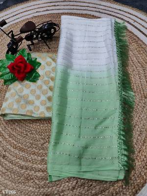 Green silk blend printed saree with dots print 2
