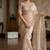 Beige silk blend embroidered saree with thread work