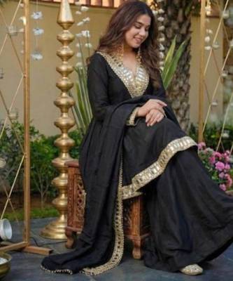 black chinnon sharara suit set with mirror embroidery 3