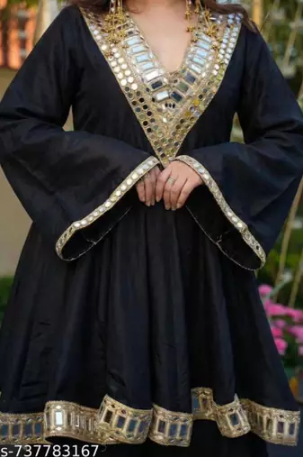 black chinnon sharara suit set with mirror embroidery