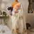 Cream silk blend printed saree with floral print