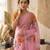 Pink silk blend printed saree with floral print