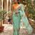 Sea green silk blend printed saree with floral print