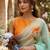 Sea green silk blend printed saree with floral print