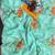 Sea green silk blend printed saree with floral print