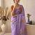 Sea green silk blend printed saree with floral print