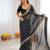 Black georgette printed saree with stripes print