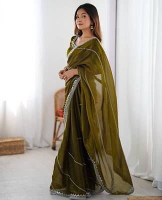 Olive silk blend embroidered saree with sequins work 2