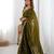 Olive silk blend embroidered saree with sequins work