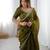 Olive silk blend embroidered saree with sequins work
