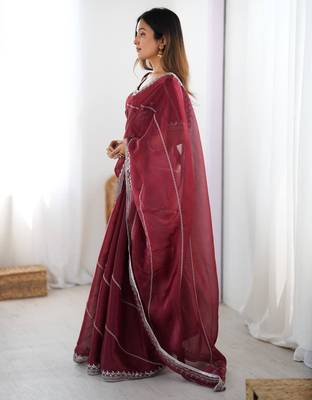 Maroon silk blend embroidered saree with sequins work 2