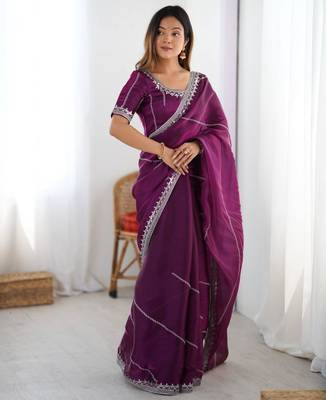 Purple silk blend embroidered saree with sequins work 1