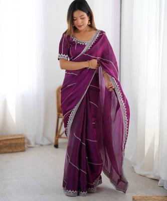 Purple silk blend embroidered saree with sequins work 2
