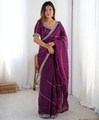 Purple silk blend embroidered saree with sequins work 3