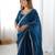Teal silk blend embroidered saree with sequins work