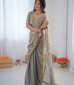 Grey silk blend embroidered saree with sequins work